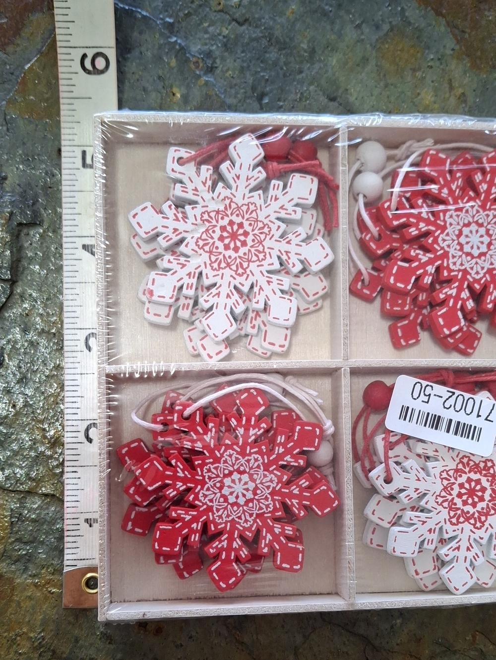 Holiday Wooden Red & White Snowflake Ornaments - Picture 4 of 4